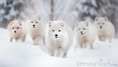 Fluffy Samoyed puppy playing in the snow generative AI Stock Photo