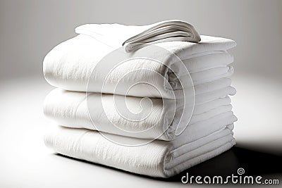 fluffy stack clean bath towels in delicate pastel colors Stock Photo