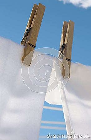 Fluffy white laundry outside Stock Photo