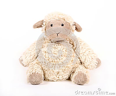 Fluffy white toy sheep. Stock Photo