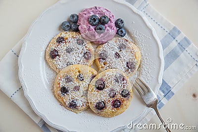 Fluffy Wholemeal Pancakes with Fresh Blueberries Stock Photo