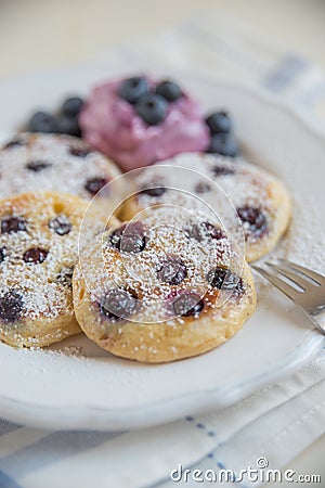 Fluffy Wholemeal Pancakes with Fresh Blueberries Stock Photo