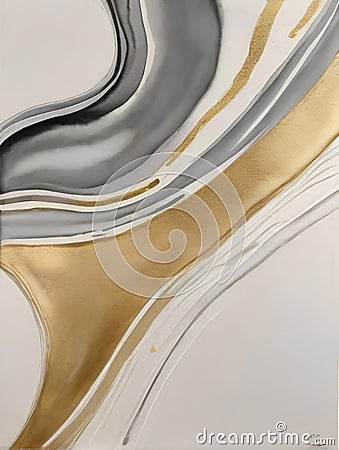 Fluid Alluvial Plains 2D Aquarelle Silver, Dark Silver, Gold, and Pale Gold Pigments Drawings Stock Photo