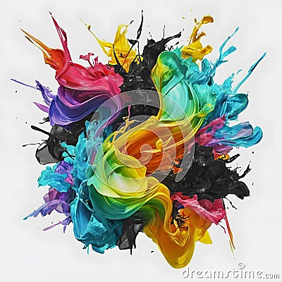 Fluid art image bursting with vibrant rainbow colors and gradients. Stock Photo