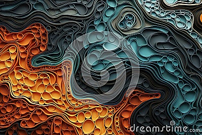 Colored modern canvas with swirls orange and turquoise colors. Stock Photo