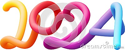 2024 fluid 3d twist text made of blended colorful circles Vector Illustration