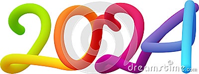 2024 fluid 3d twist text made of blended colorful circles Vector Illustration