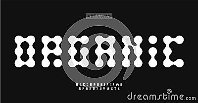 Fluid dots font, letters with smooth connected circles, smooth organic tech style alphabet. Soft rounded typographic Vector Illustration