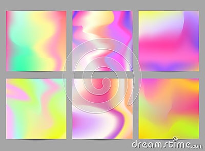 Fluid iridescent multicolored backgrounds. Vector illustration of fluids. Poster set with holographic neon effect Vector Illustration