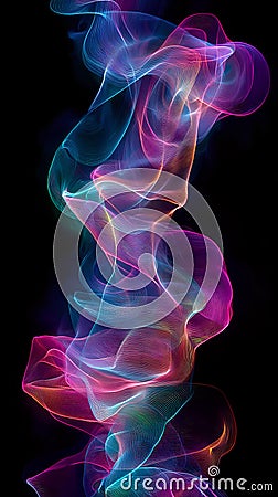 Fluid Neon Light Streams Cascading Across Dark Space Creating Intricate Narratives Stock Photo