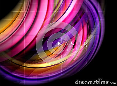 Fluid smooth wave abstract background, flowing glowing color motion concept, trendy abstract layout template for Vector Illustration