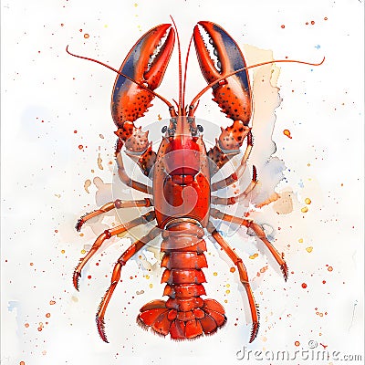Watercolor painting of an electric blue lobster on white background Stock Photo
