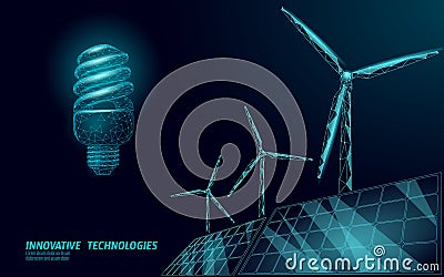 Fluorescent compact light bulb windmills idea business concept. Ecology save environment wind green energy sustainable Vector Illustration