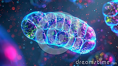 A fluorescent image of mitochondria in a cell highlighting their role as the powerhouses of the cell. . Stock Photo