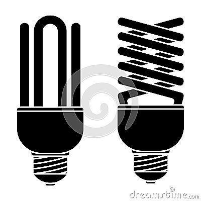 Fluorescent lamp for concept design. Light bulb icon. Design idea. Economic light bulb. Luminescent lamp in outline style. Glyph. Cartoon Illustration