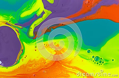 Fluorescent marble abstract liquid background. Vivid artwork texture. Agate ripple pattern. Stock Photo