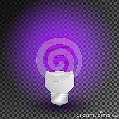 Fluorescent ultraviolet economical light bulb glowing on a transparent background. Save energy lamp. Vector Illustration