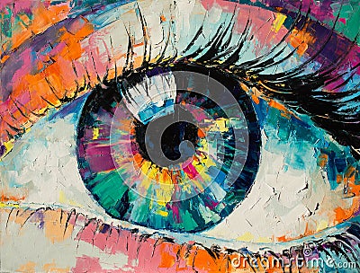 Fluorite - oil painting. Conceptual abstract picture of the eye. Conceptual abstract closeup of an oil painting and Stock Photo