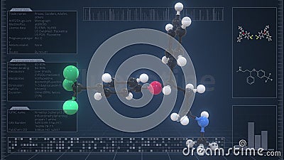 Fluoxetine molecule with description on the computer screen, 3d rendering Stock Photo