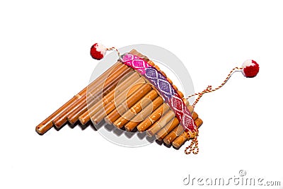 Flute - folk instrument from Peru and Bolivia. Close-up. Isolated on white background Stock Photo