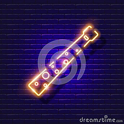 Flute neon icon. Sopilka glowing sign. Musical instrument concept. Vector illustration for Sound recording studio design, Vector Illustration