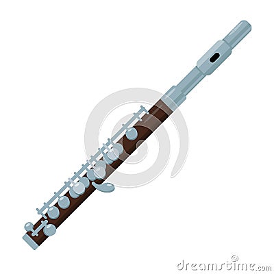 Flute piccolo. Wooden small flute icon. Wind musical instrument. Vector Illustration