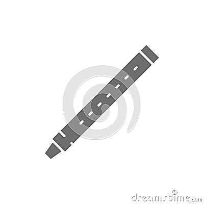 Flute, sopilka, clarinet, bassoon grey icon. Isolated on white background Vector Illustration