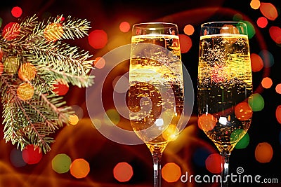 Flutes of champagne in holiday setting Stock Photo