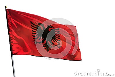 Fluttering Albania flag on clear white background isolated Stock Photo
