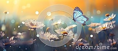Fluttering Beauty: A Delicate Dance of Butterflies and Blooms in Stock Photo