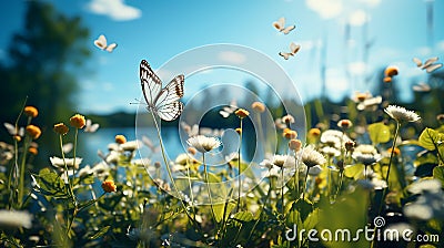 Fluttering Butterflies in Garden, Generative Ai Stock Photo