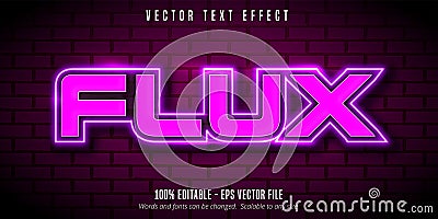 Flux text, neon style editable text effect Vector Illustration