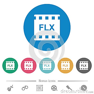 FLX movie format flat round icons Vector Illustration