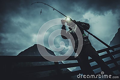 Fly Fishing at Night Stock Photo