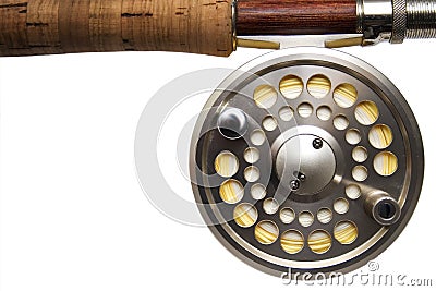 Fly Fishing Reel White Background Stock Photo