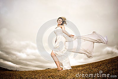 Fly happy woman Stock Photo