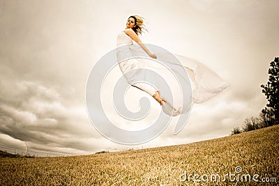 Fly happy woman2 Stock Photo