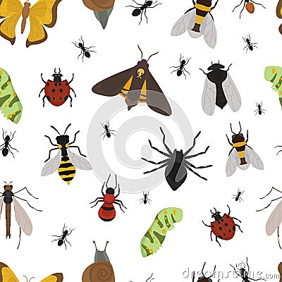 Fly insects wildlife entomology bug animal nature beetle biology buzz icon vector illustration pattern seamless Vector Illustration