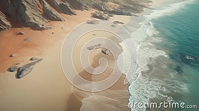 Fly over shot down coastline of private beach. Generative ai Stock Photo