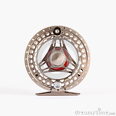 Fly Reel on white background Stock Photo