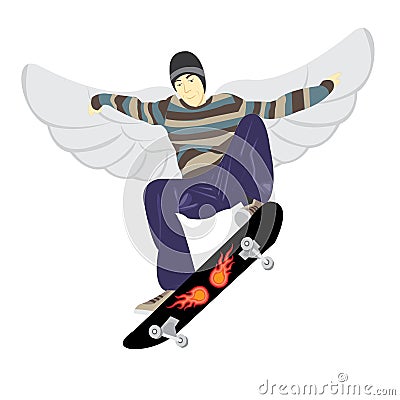 fly on skateboard Stock Photo