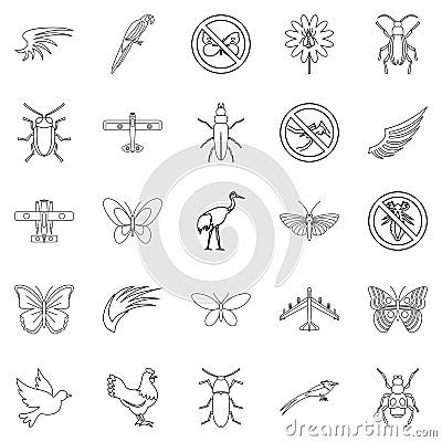 Fly voyage icons set, outline style Vector Illustration