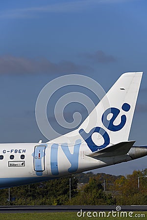 Flybe tail logo. flybe Embraer ERJ190 airliner Editorial Stock Photo