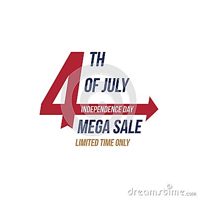 Flyer Celebrate Happy 4th of July - Independence Day with Mega sale National American holiday event. Flat Vector Vector Illustration