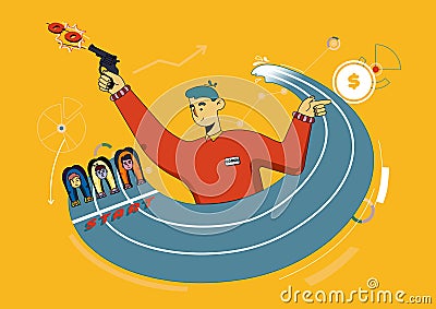 Flyer Coaching Marathon to Achieve Goal Cartoon. Vector Illustration