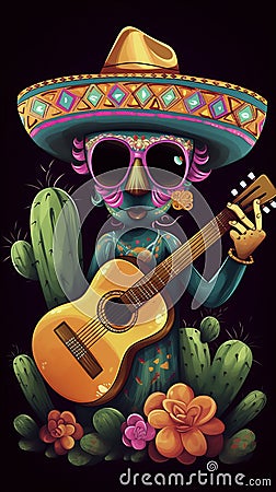 flyer design template cute cactus in a sombrero, generativ ai Stock Photo