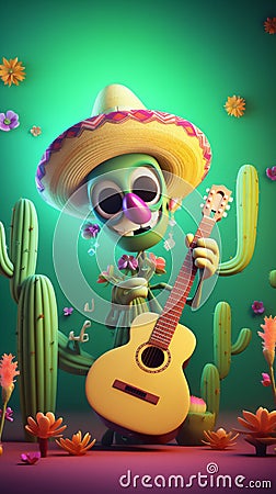 flyer design template cute cactus in a sombrero, generativ ai Stock Photo