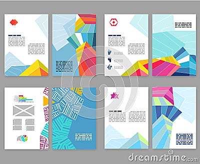 Flyer, leaflet, booklet layout set. Editable design template. A4 2-fold brochure with abstract elements, infographics Vector Illustration