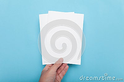 A5 flyer mockup paper brochure in hand Stock Photo