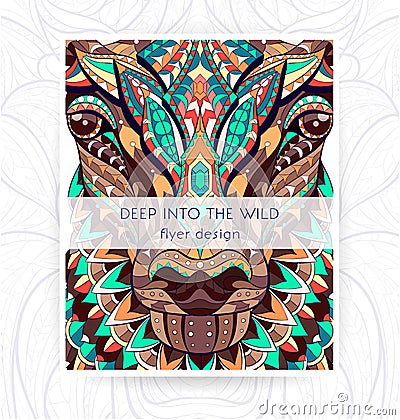 Flyer template with patterned head of the deer Vector Illustration